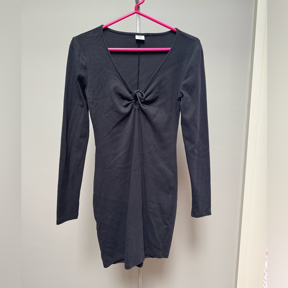 Sunday Best Black Long Sleeve Dress with Knot Detail